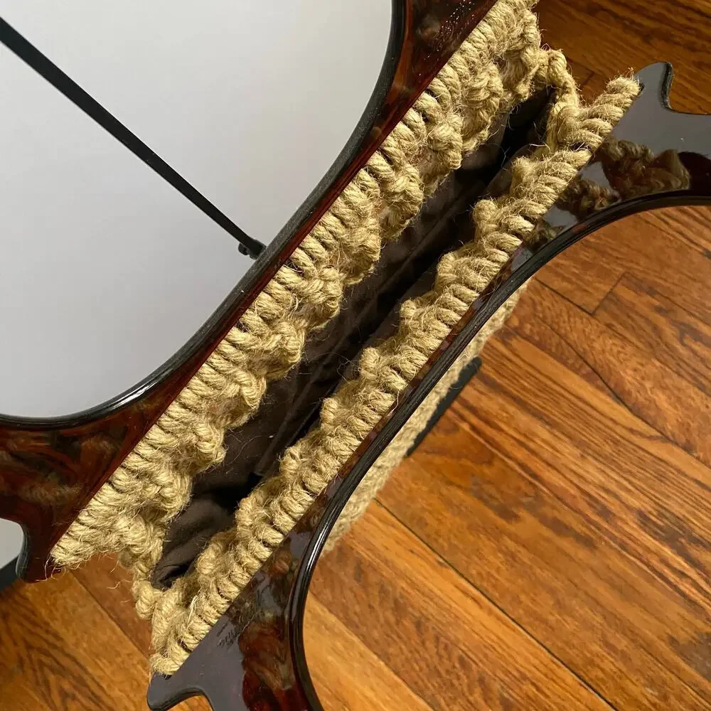 Vintage Macrame Beige Woven Handbag With Bakelite Lucite Handles Handmade Boho
